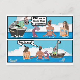 CARTE POSTALE BIKINI MERMAIDS JOKE