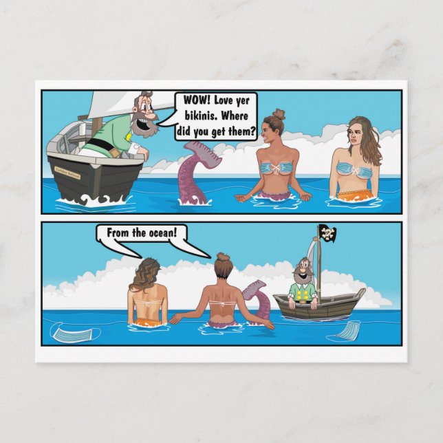 CARTE POSTALE BIKINI MERMAIDS JOKE (Devant)