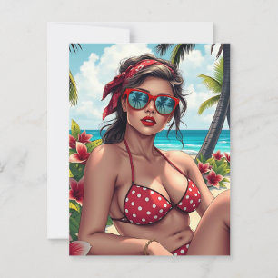 Carte Postale Bikini rouge, lunettes de soleil et femme de Banda
