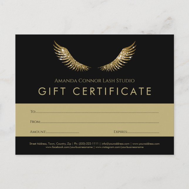 Carte Postale Billet cadeau Eyelash Gold Wings Black (Devant)