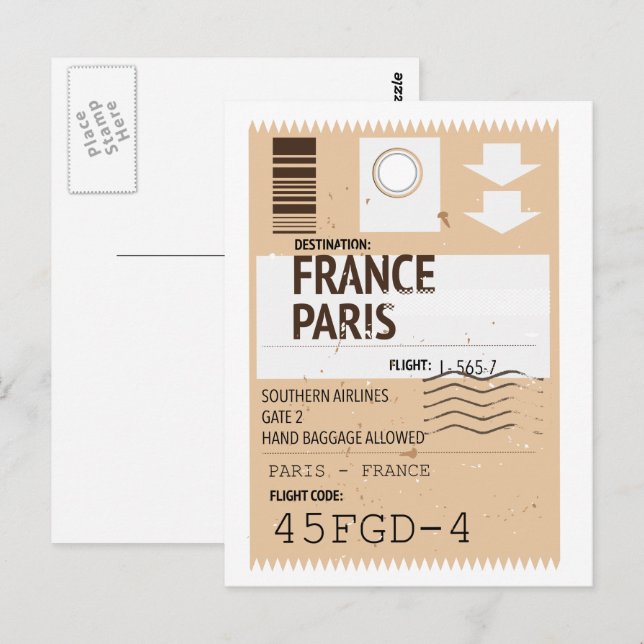 Carte Postale billet d'avion Paris-France (Devant / Derrière)