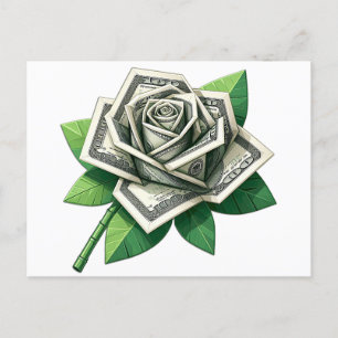 Carte Postale billet de cent dollars origami art rose