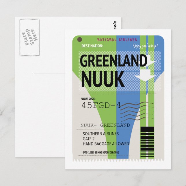 Carte Postale Billet de voyage au Groenland Nuuk (Devant / Derrière)