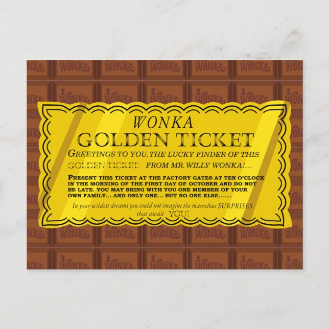Carte Postale Billet d'or Willy Wonka (Devant)