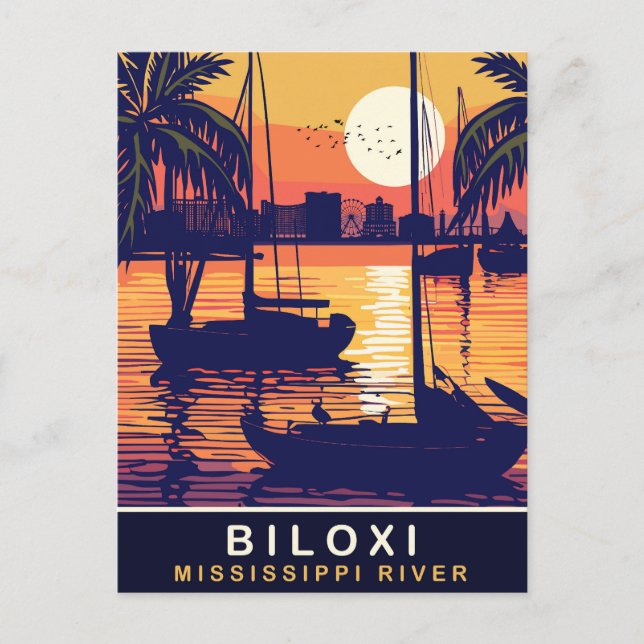 Carte Postale Biloxi, Coucher de soleil sur le Mississippi, Voya (Devant)