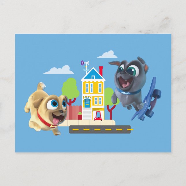 Carte Postale Bingo et Rolly | Les Pugs au secours (Devant)