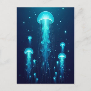 Carte Postale Bioluminescent Bleu méduse Mer gelées Océan