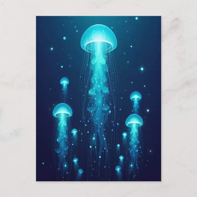 Carte Postale Bioluminescent Bleu méduse Mer gelées Océan (Devant)