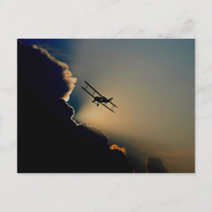 Carte Postale Biplane et coucher de soleil