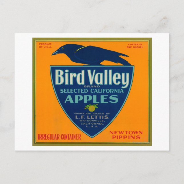 Carte Postale Bird Valley Apple Crate LabelWatsonville, CA (Devant)
