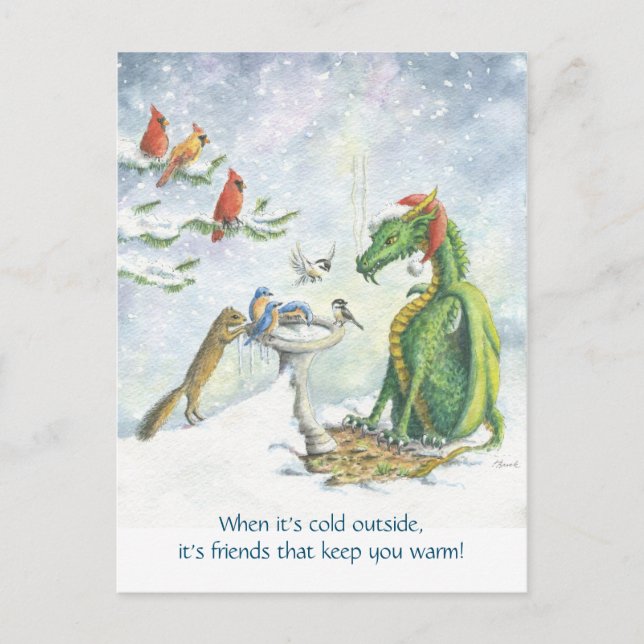 Carte postale Birdbath Holiday Dragon (Devant)