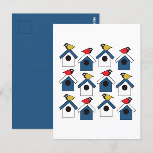Carte Postale Birdhouse Bird House Oiseaux colorés Birdhouse