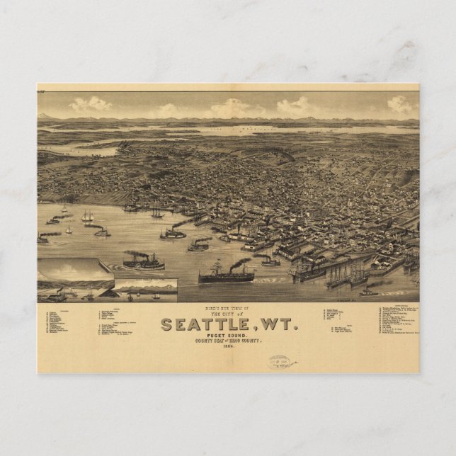 Carte Postale Bird's Eye View of Seattle, Washington (1884) (Devant)