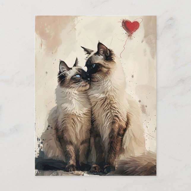 Carte Postale Birman chats Valentine's day (Devant)