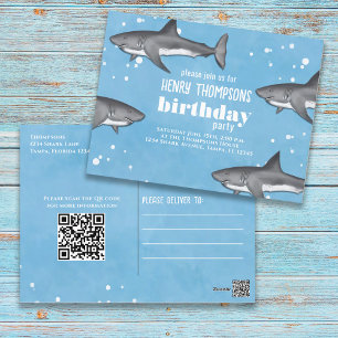 Carte Postale Birthday Fun Whimsical Sharks Ocean QR Code