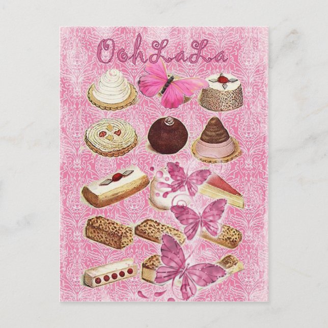 Carte Postale biscuits roses de petit gâteau de pâtisserie (Devant)