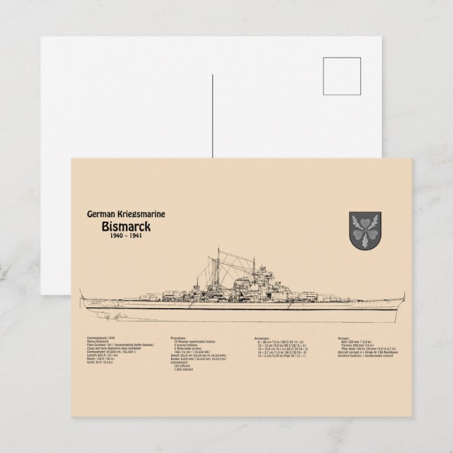 Carte Postale Bismarck - Plan directeur du Bataillon SD (Devant / Derrière)