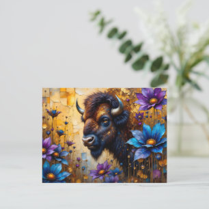 Carte Postale Bison américain dans un portrait de fleur texturée