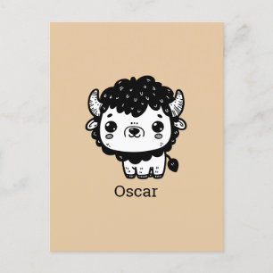 Carte Postale Bison bouffant Baby - Kawaii Farm Animal Art