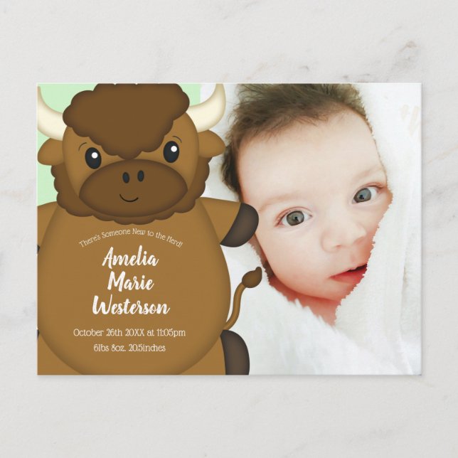 Carte Postale Bison Buffalo Baby shower vert (Devant)