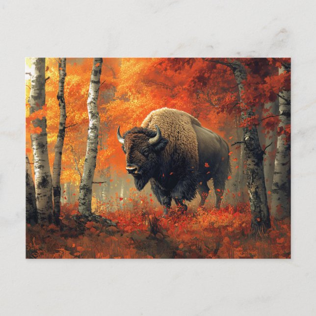 Carte Postale Bison dans l'artisanat boisé d'automne (Devant)