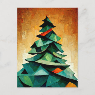 Carte Postale Bisous, sapin de Noël. Peint.