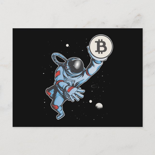 Carte Postale Bitcoin à l'astronaute de lune (Devant)