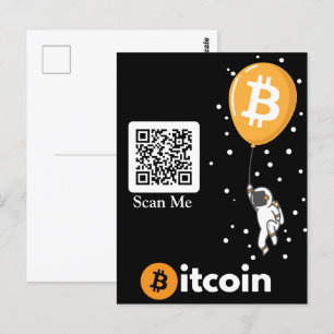 Carte Postale Bitcoin Astronaut à la lune - Btc Qr code Crypto