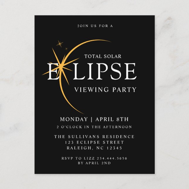 Carte Postale Black 2024 Total Solar Eclipse Viewing Party (Devant)