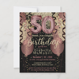 Carte Postale Black and Rose Gold Parties scintillant 50e annive