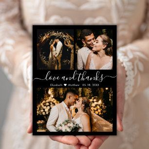 Carte Postale Black and White 3 Photo Collage Mariage Merci
