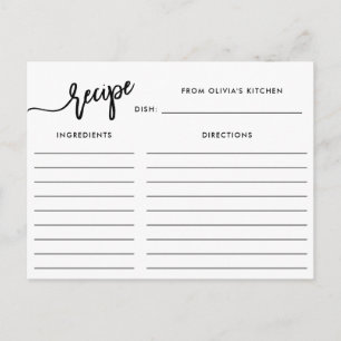 Carte Postale Black and White Handwritten Script Recipe Card