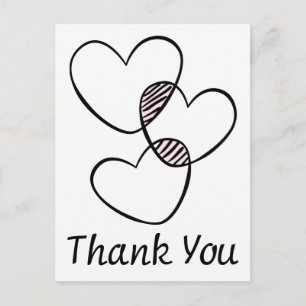 Carte Postale Black and White Thank You Heart Wedding Party