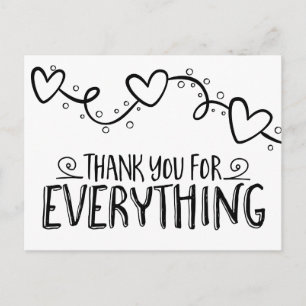 Carte Postale Black and White Thank You Heart Wedding Party