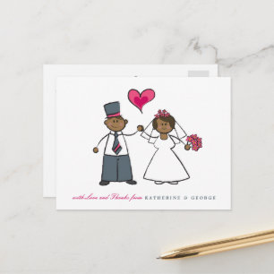 Carte Postale Black Cartoon Couple Mr & Mrs Mariage Merci