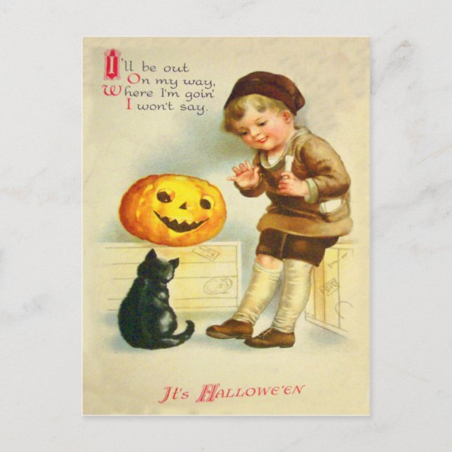 Carte Postale Black Cat Jack O Lanter Citrouille Girl (Devant)