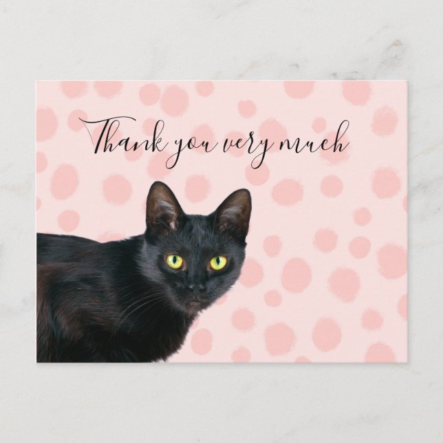 Carte Postale Black cat merci beaucoup sur les points roses (Devant)