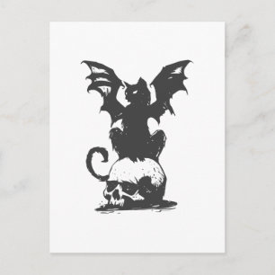 Carte Postale black cat with monster wings - choose back color
