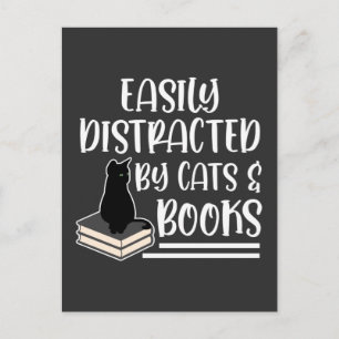Carte Postale Black Cats Books Reader Kitten addicted Bookworm
