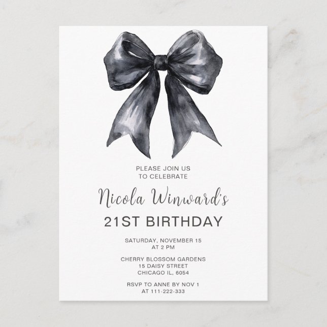 Carte Postale Black Coquette Bow fête d'anniversaire (Devant)