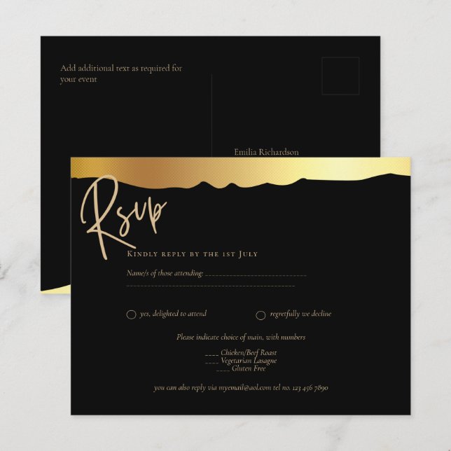 Carte Postale Black Cravate Mariage Gold Foil Script Élégant évé (Devant / Derrière)