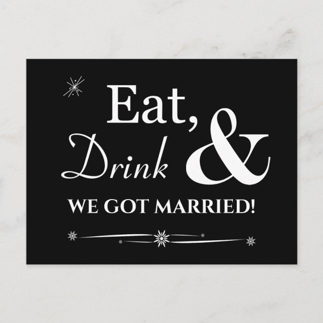 Carte Postale Black Eat Drink Nous Avons Marié Retro Elopement (Devant)