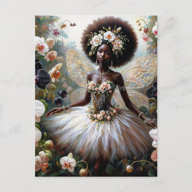 Carte Postale Black Girl Orchid Fairy With Afro (Devant)
