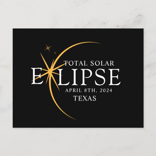 Carte Postale Black & Gold 2024 Texas Total Solar Eclipse (Devant)
