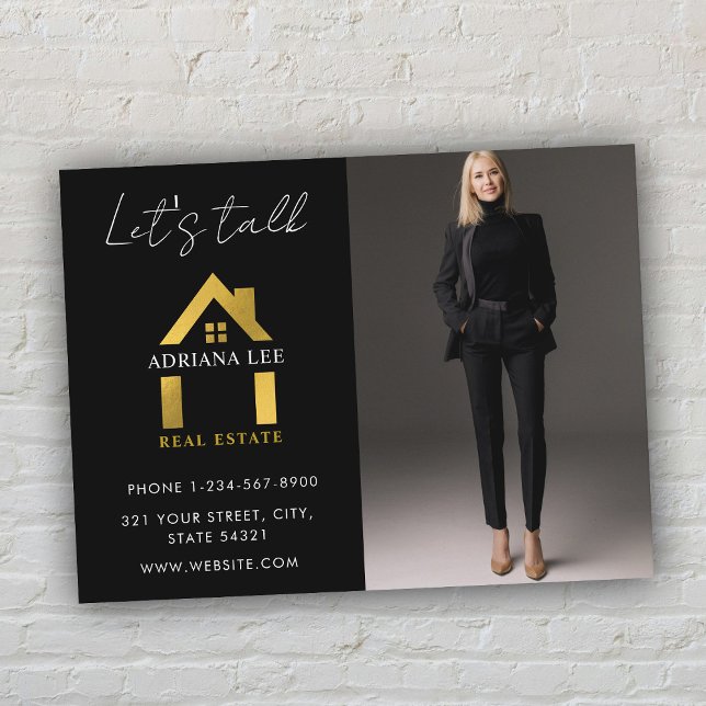Carte Postale Black Gold Luxe Photo Logo de la maison immobilièr (Black Gold Luxury Photo Real Estate House Logo Postcard)