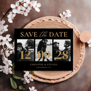 Carte Postale Black Gold Script Wedding Enregistrer La Date Phot