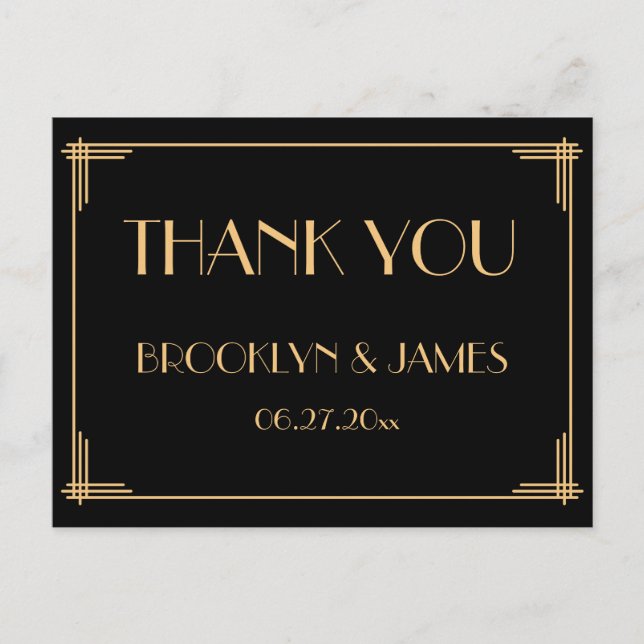 Carte Postale Black Great Gatsby Art Déco Mariage Merci (Devant)