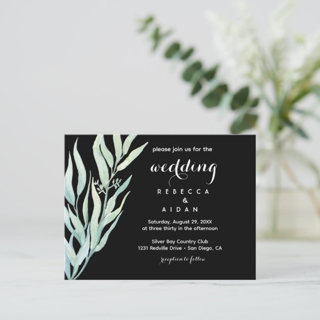 Carte Postale Black Green Botanical Wedding Invitation (Debout devant)