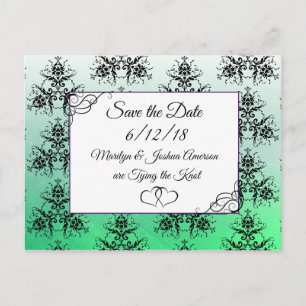 Carte Postale Black Green Mariage damassé Enregistrer la date Ca