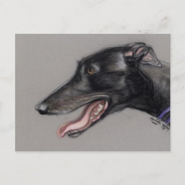 Carte postale Black Greyhound Original Chien Art (Devant)
